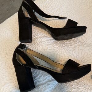 CL by Laundry Black Suede Ankle-Strap Heels